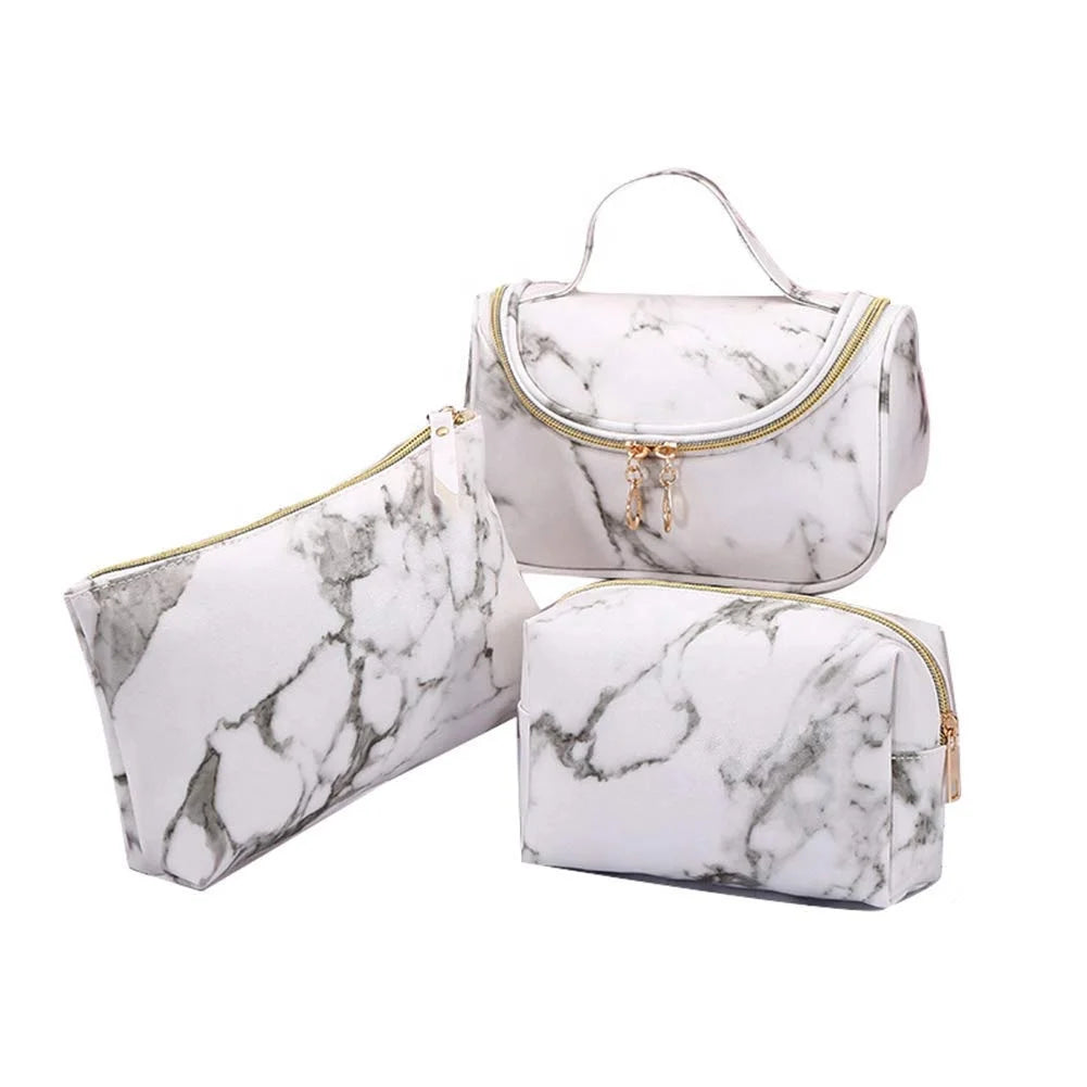 Wholesale Custom Eco-friendly Multi-colors Marble Makeup Bags 3 Pack Waterproof Standard Size Storage Case Beauty Personal Care