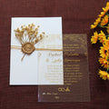 Floral Acrylic Quinceanera Invitations White Half Pocket Envelope Custom Monogram Wax Seal & Dried Flowers