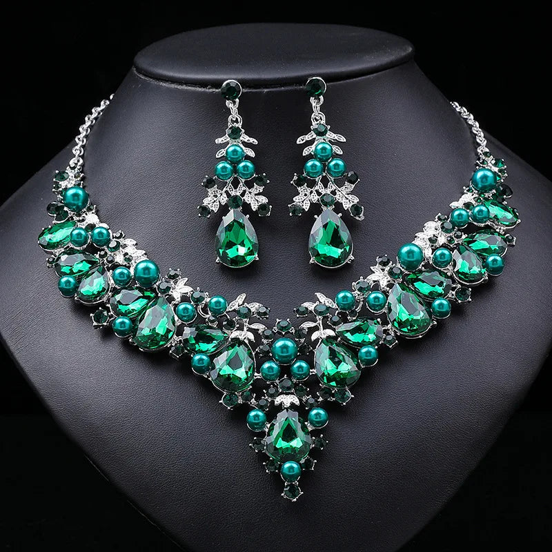 ZC017 Hot Selling Fashion Teardrop Crystal Jewelry Set Women Luxury Necklace Earrings Set
