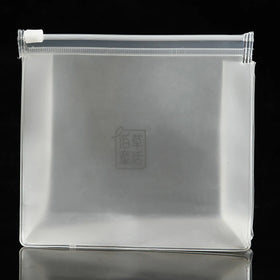 Wholesale Large PVC Cosmetic Bag Transparent Frosted Finish Zipper Closure Foldable Feature Letter Travel Toilet Packaging