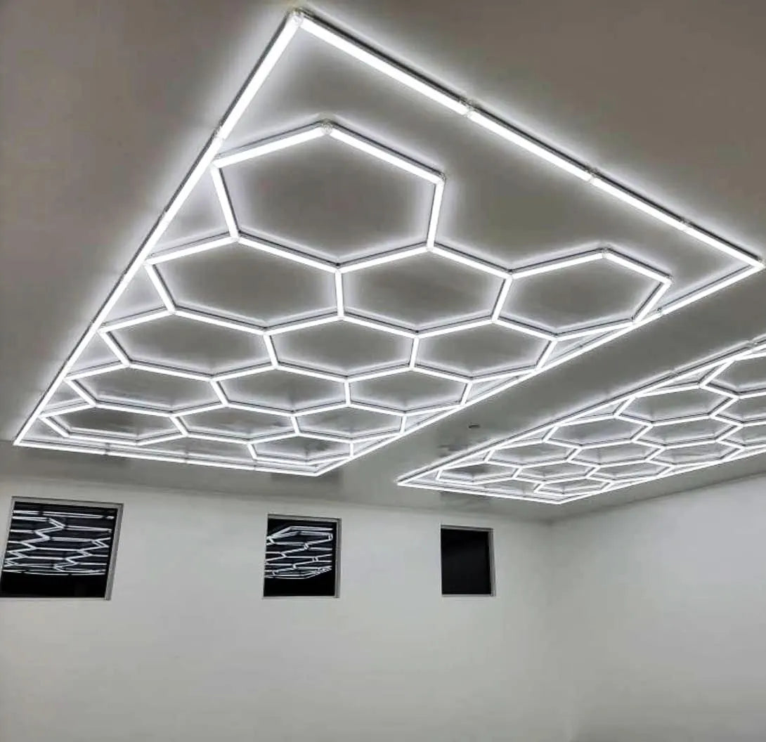 110-220V Hexagonal LED Garage Ceiling Light for Car Showroom & Auto Workshop Detailing - Durable Energy-Saving Design