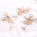 Diamond Pearl Keychain Bling Crystal Rhinestone Key Chains Bag Charm Pendant Bowknot Keyring Ribbon Bow Hollow Out Star Keychain