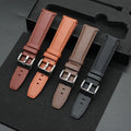 Unique Vintage Black Smooth 2 Pieces Handmade Plain Leather Watch Band Replacement 20mm 22mm Genuine Leather Watch Straps