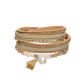 Leather Bracelets Women Freshwater Pearl Crystal Tassel Multi Layer Magnetic Clasp Bracelet Leather