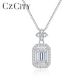 CZCITY Emerald Cut Moissanite Fine Diamond Silver 925 Girl Sterling Chain Charm Woman Jewelry Necklace