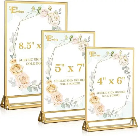 12 Pack Modern Clear Acrylic 5 x 7 Double Sided Gold Picture Frame Non-Slip Table Top Sign Holders Foldable Display Racks for