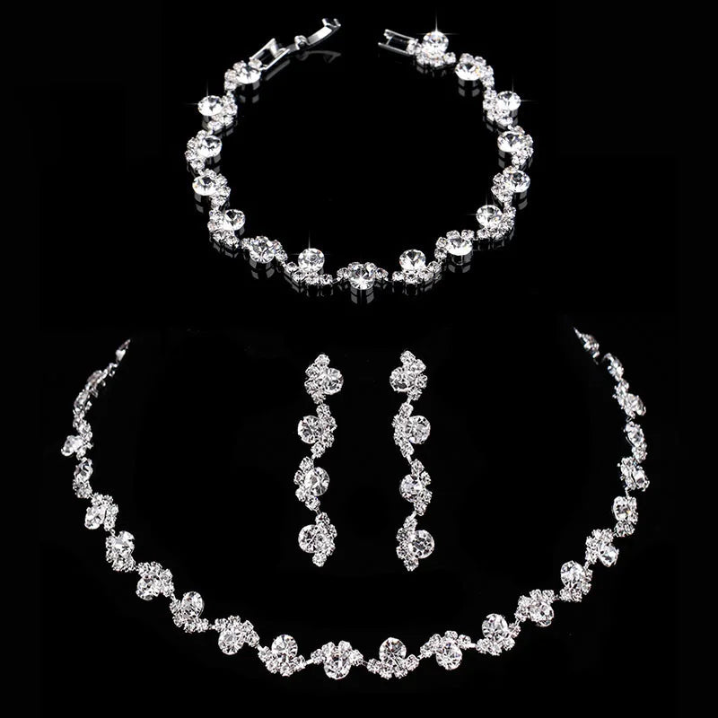 JL5667 Fashion Bridal Crystal Jewelry Set Women Rhinestones Necklace Earrings Bracelet Set Wedding Jewelry Set
