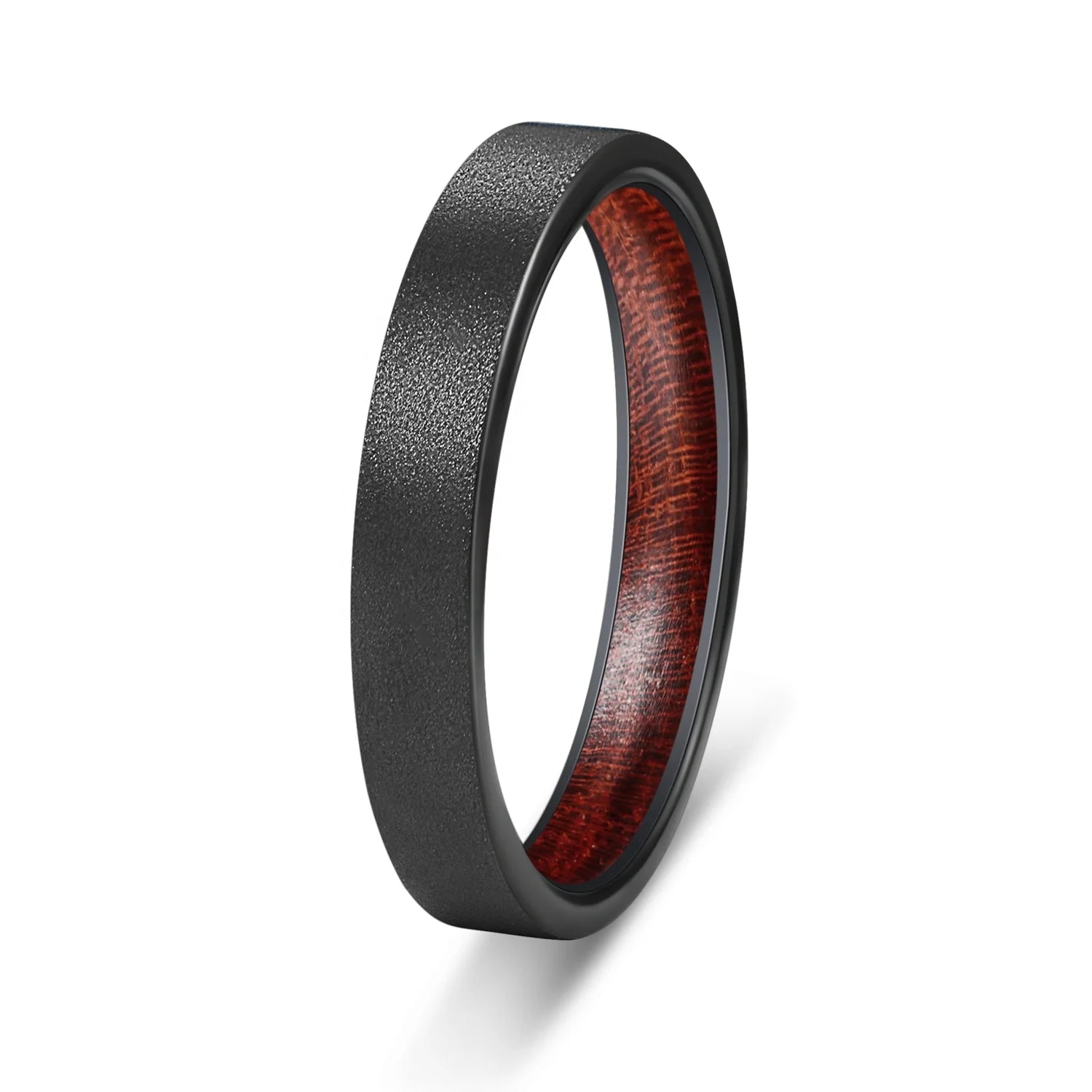 POYA 4mm Sandblasted Black Tungsten Rings Inlay Ironwood Domed Edge Comfort Fit Wood Rings for Men