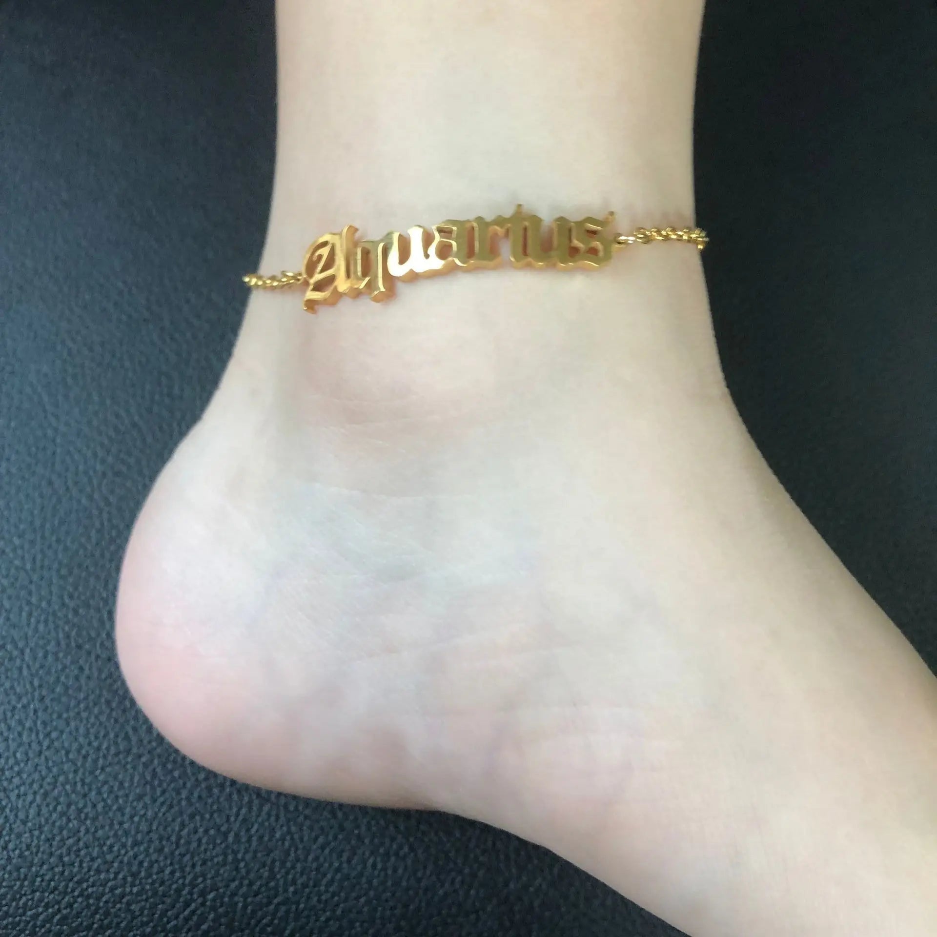 Wholesale Vintage  18K Gold Plated 12 Zodiac Sign Adjust Anklet Stainless Steel  Chain  Foot Jewelry