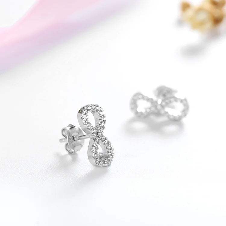 Dainty Gift 925 Sterling Silver Rhodium Plating Double Infinity Symbol Minimalist Earrings