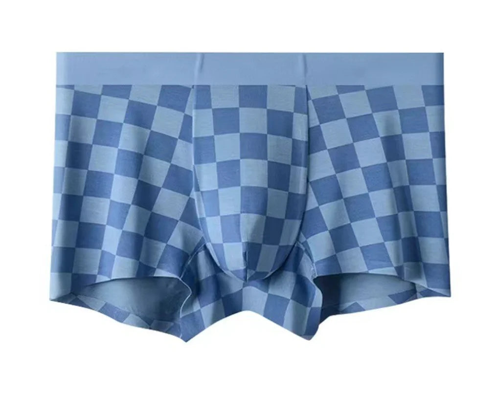 Modal Fabric Seamless Quick Dry Underwear Panties for Men High Elasticity & Breathable Mid-waist Plaid Pattern Boxer