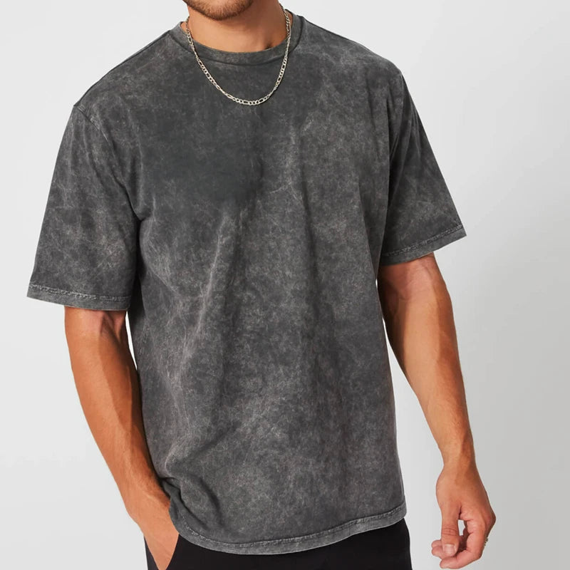 Custom Oversize Graphic Streetwear Tee Shirt DTG Print Cotton Heavyweight TShirt 300 Gsm Sun Fade Distress Acid Wash T-Shirt Men