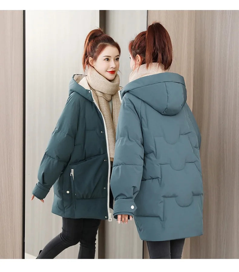 Custom 2021 Women Winter Thick Hooded Down Cotton Jackets Plussize 2xl Winter Coat Long Warm Padded Parka for Women
