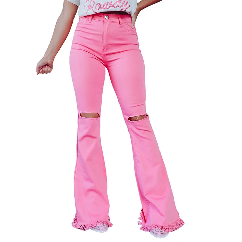 New Design Women's Plus Size Fashion Pants & Trousers Girl Denim Bell Bottom Jeans Femmes Mujer Flare Ripped Long Pants 2023
