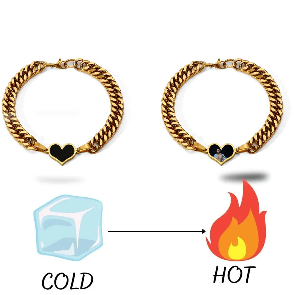New Creative Romantic DIY Custom Magic Heated Bracelet Non Tarnish Waterproof Stainless Steel Jewelry Wedding Anniversary Gift