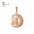 FJ Fallon Fashion Jewelry Islamic Pendant of the Moon and Temple Plated in Rose Gold Brass Based
