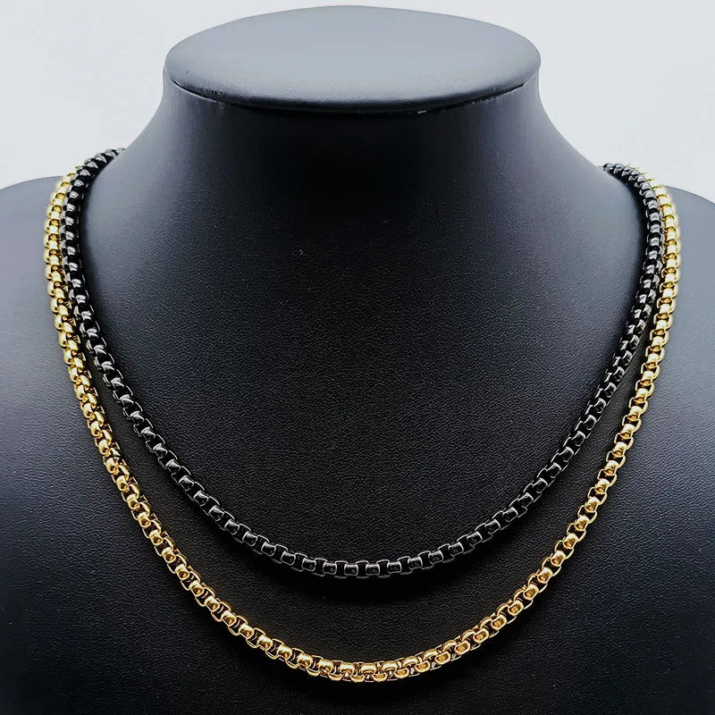 Fashion Stainless Steel Box Chains PVD 18K Gold Preserving Square Pearl Stainless Steel Roll Chain Necklace for Jewelry Making
