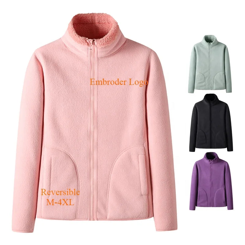Full-Zip Women's Fleece Jacket With Pockets Soft Polar Fleece Coat Sweater for Spring Outdoor Girls Size-Specific Fabric