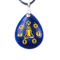 HZ Natural Teardrop Shape Pendants Carved Lapis Lazuli Yoga Chakra Pendant Necklace Natural Crystal Reiki Jewelry