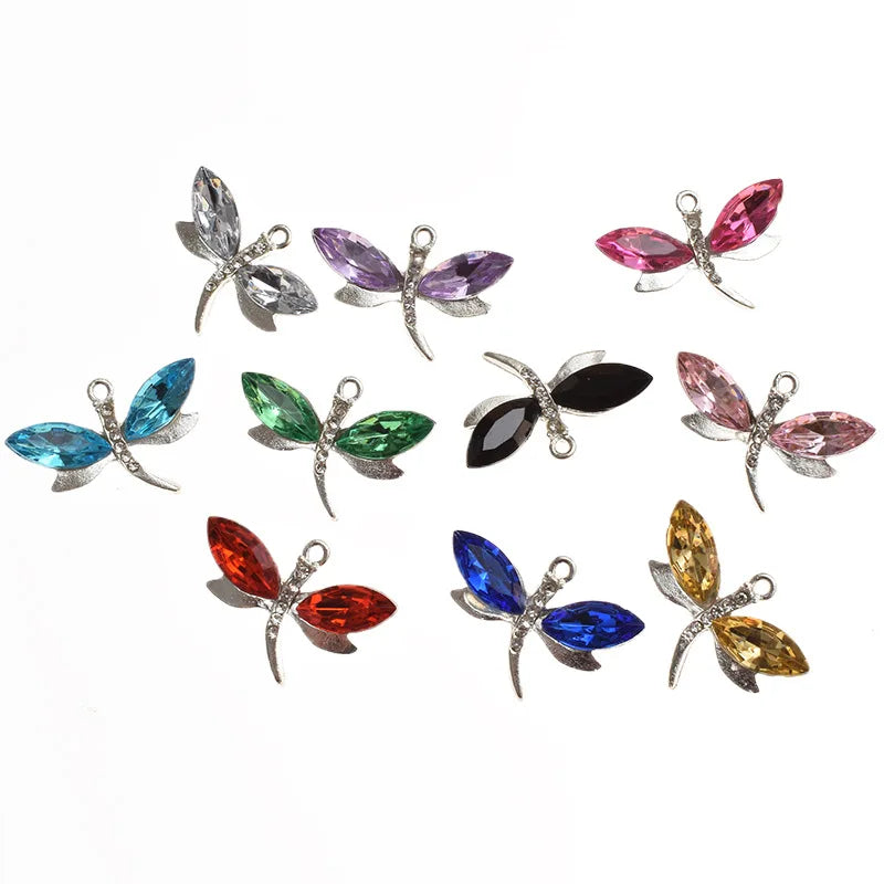 Hot Sale Dragonfly Diamond Metal Enamel Pendant Charms for Necklace Bracelet Earring DIY Jewelry Making Accessories 10 Colors