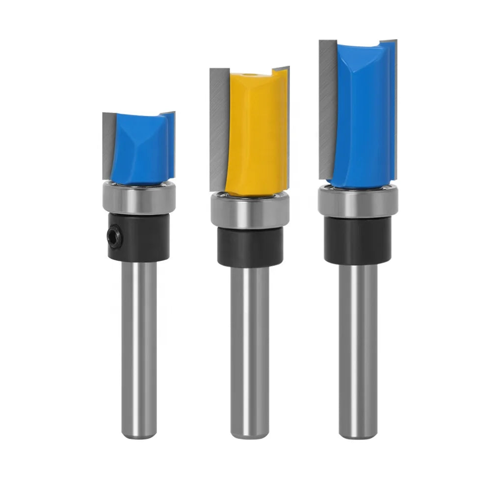 3pcs Wood Flush Trim Carbide-tipped Tungsten Steel Router Bits with 1/4 Round Shank