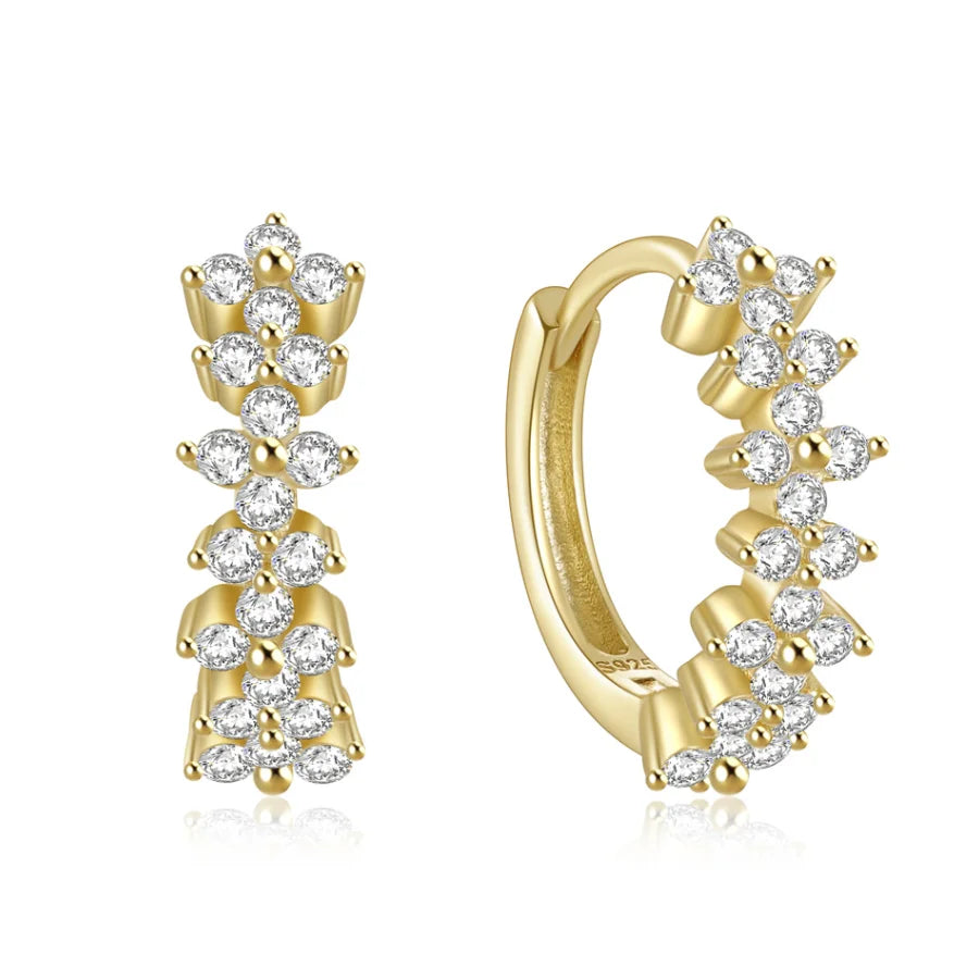 Wholesale Petal Design White 5A CZ Hoop Earrings 925 Sterling Silver 18k Gold Plated Jewellery Cubic Zirconia Earrings