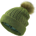 Custom Label Cable Knit Detachable Faux Fur Babble Pompom Satin Lined Beanie for Women