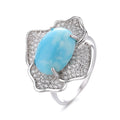 High Quality Wholesale 925 Sliver Ring Flower Shape Shine Larimar Rings for Women