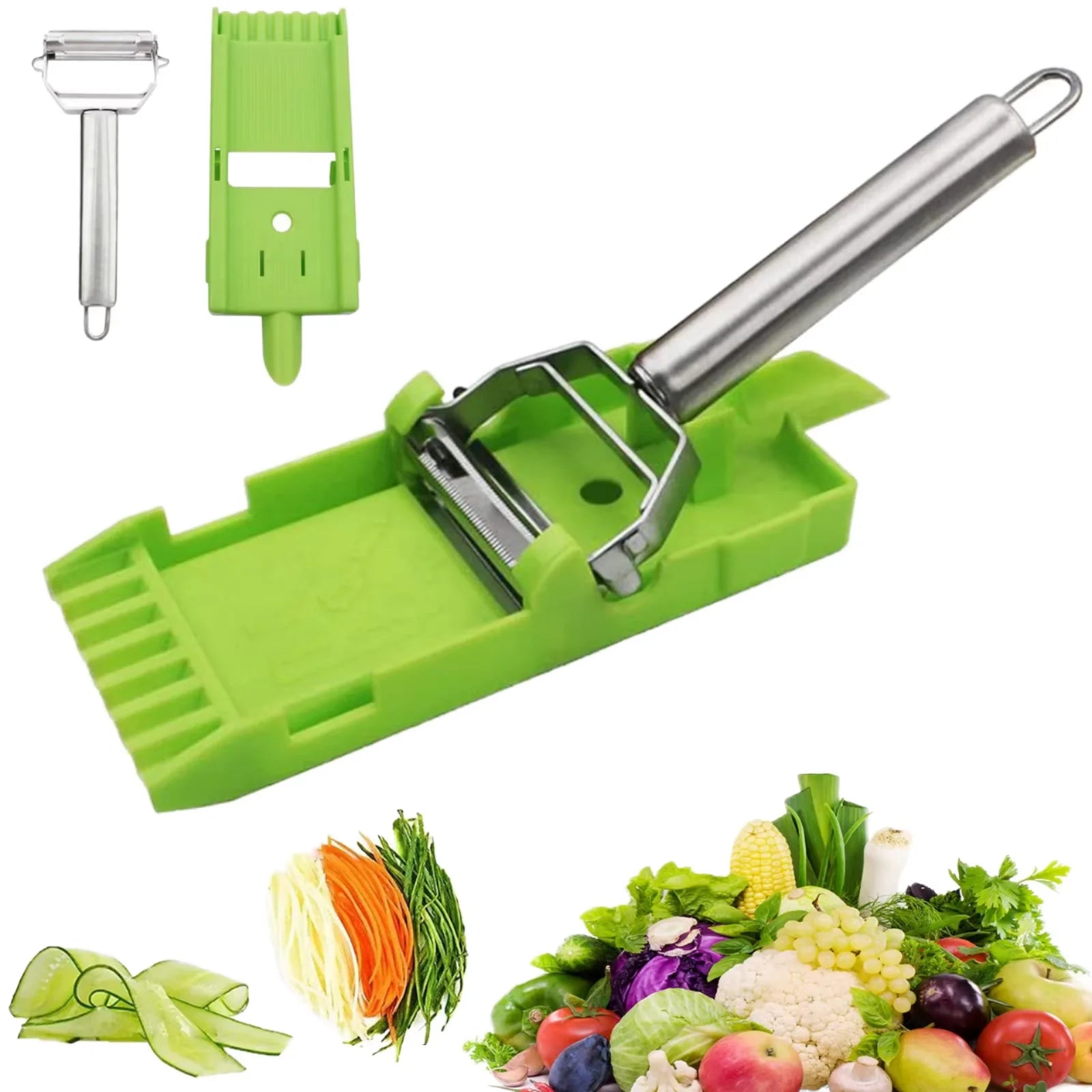 2 in 1 Stainless Steel Vegetable Fruit Grater Multifunctional Double Blade Julienne Peeler and Slicing Board Set