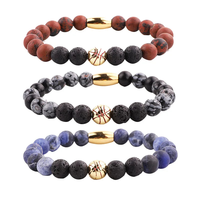 New Fashion Dull Frost Gemstone Beads Baseball Charm Elastic Beads Natural Stone Soccer Ball Bracelet JBS11431