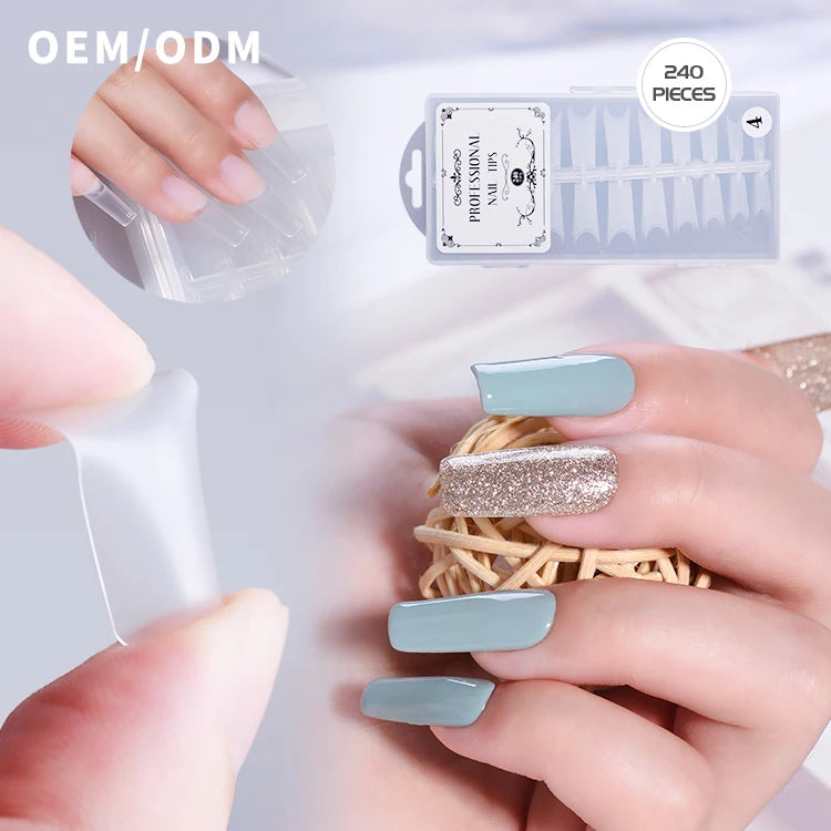 Transparent Gel X Full Cover Extension False Nail Curved Press on Nails Soft Gel Long Nail Tips