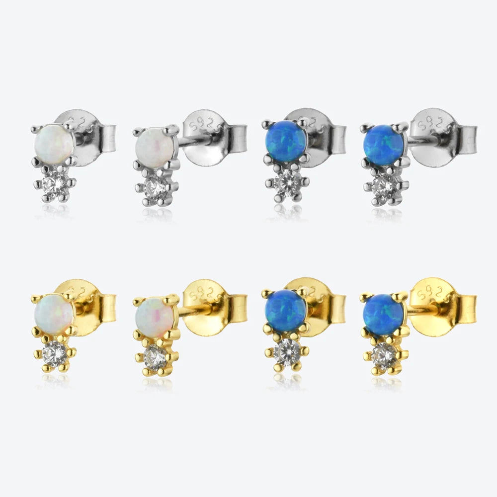 FUAMAY Aretes De Plata 925 Stud Earrings Geometric Opal Women Gold Plated Earrings Synthetic Opal Earrings