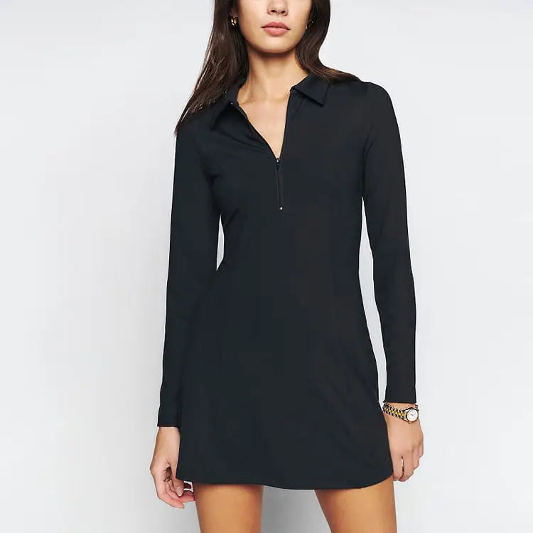 Custom High Quality Long Sleeves Slim Fit Female Sportswear 1/4 Zipper Polo Tennis Dress for Women