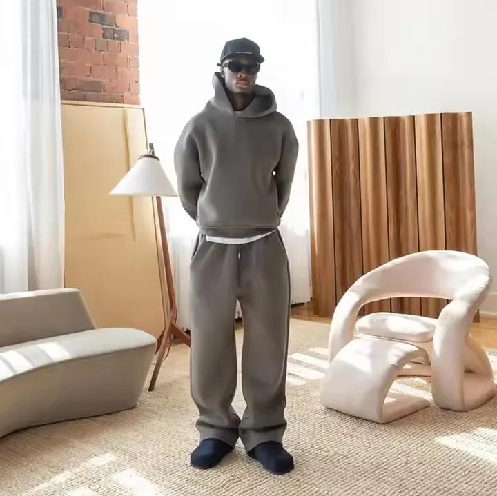 High Quality Heavyweight Oversized Sweatsuit Men Cotton Sweatpants and Hoodie Set Blank Tracksuits