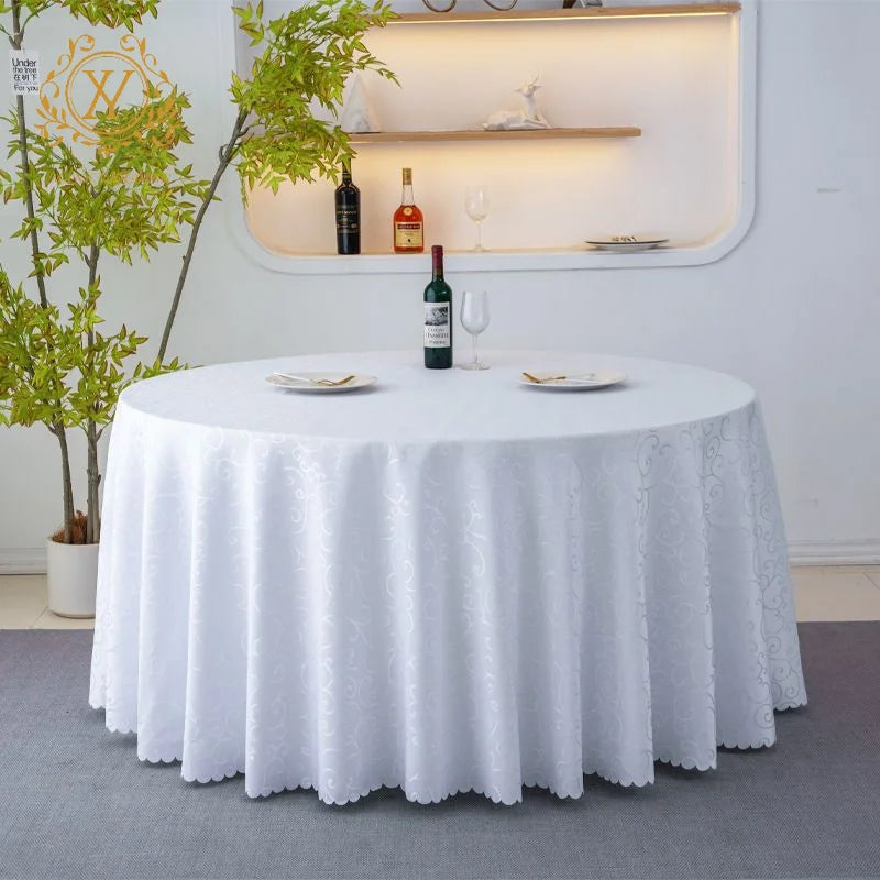 New Custom Luxury Round Waterproof Dining Table Clothes Fabric Jacquard Polyester Tablecloths for Wedding Table Decoration