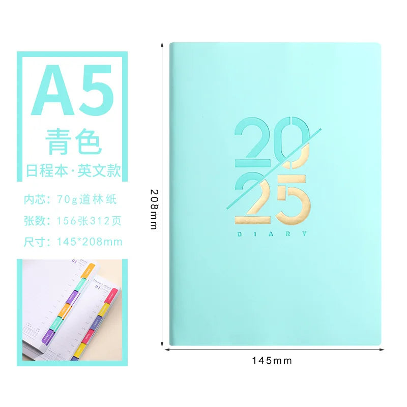 2025 A5 Agenda Planner Custom Logo Office Business Notebook with PU Leather Cover Hardcover Spiral Binding