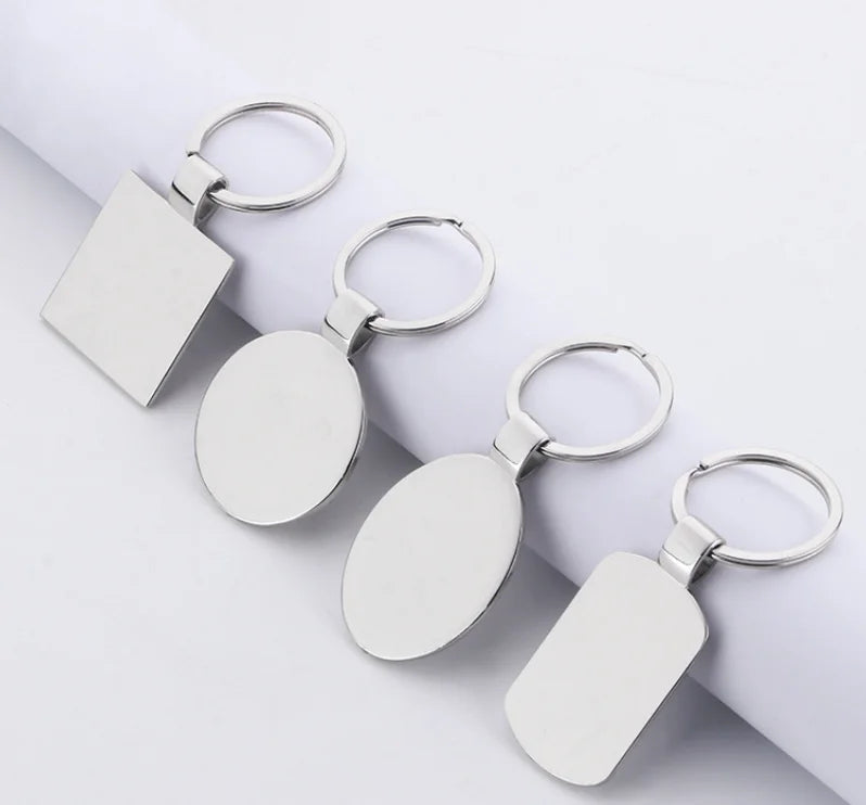 Custom Cheap Blank Round square Oval Rectangle Shape Metal Keychain with logo Laser Print