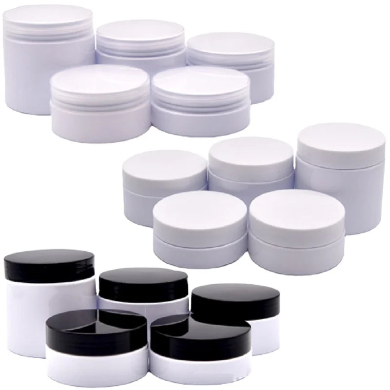 PET Plastic Jar 50g 80g 100g 150g 200g Empty Cosmetic Skincare Cream Packaging Containers White Jars With Clear Black White Lid