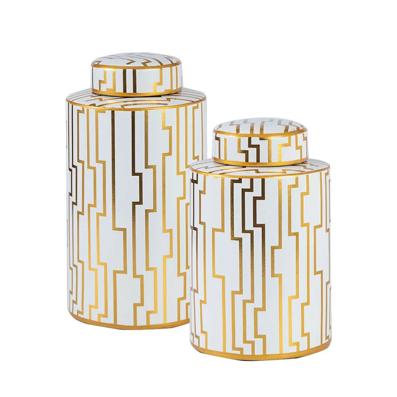 Luxury Home Decor Ceramic Spice Bottle Jar Gold Honey Jar Hotel Decoration Handmade Jar Sets