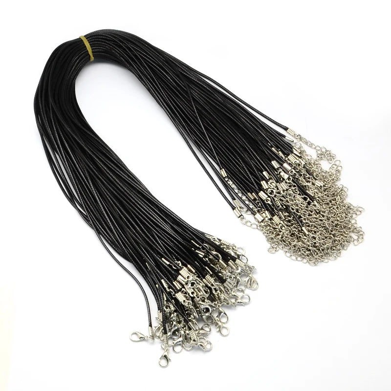 PandaHall Waxed Cord Necklace Making With Iron Findings Black 17" 1.5mm Thick