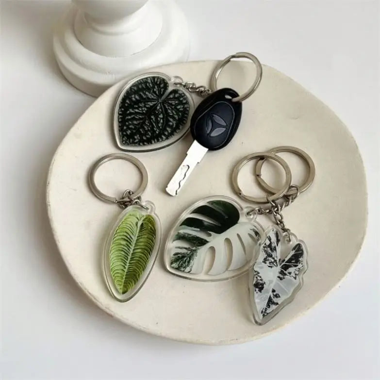 Plant Bag Purse Jewelry for Woman Girls Handbag Key Hanging Pendants Tropical Keyrings Palm Leaf Leaves Keychain