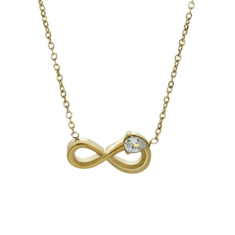 X183 Wholesale Gold Plated Stainless Steel Cubic Zirconia Pendant Necklace Infinite Loop Pendant Non Tarnish Jewelry for Women
