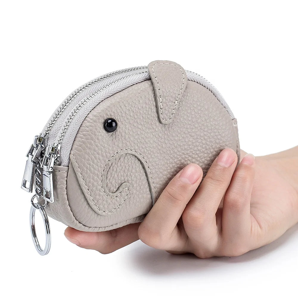 Custom High Quality Genuine Leather Kawaii Mini Coin Purse Wallet Luxury and Cute Zipper Art Work Key Chain