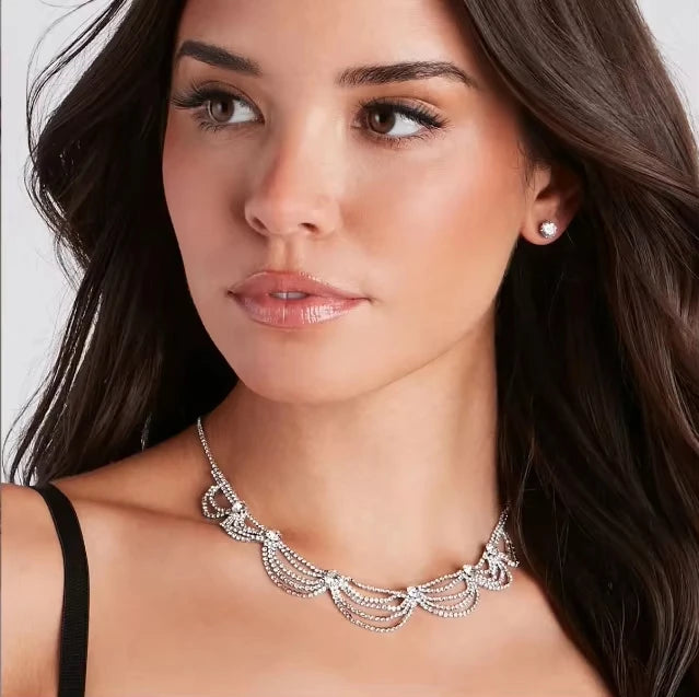 Middle Eastern Full Diamond Jewelry Set: Rhinestone Necklace & Earrings Wholesale Accessories