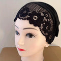 CCY Muslim Lace Flower Thin Turban Cap Solid Color Head Wrap Mesh Breathable Elastic Beanie Women Ramadan Bonnet Hijab Chemo