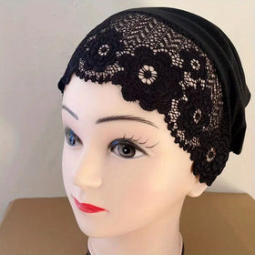 CCY Muslim Lace Flower Thin Turban Cap Solid Color Head Wrap Mesh Breathable Elastic Beanie Women Ramadan Bonnet Hijab Chemo