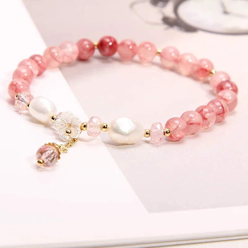 Factory Direct Girls Women Jewelry Natural Garnet Crystal Pearl Beaded Bracelet Shell Flower Bracelets
