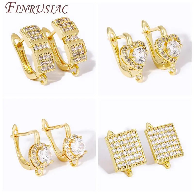 Fasteners Earrings 18K Gold Plated Brass Earring Hooks Earwires Zircon Square/U Shape Earring Fixtures DIY Jewelry Making