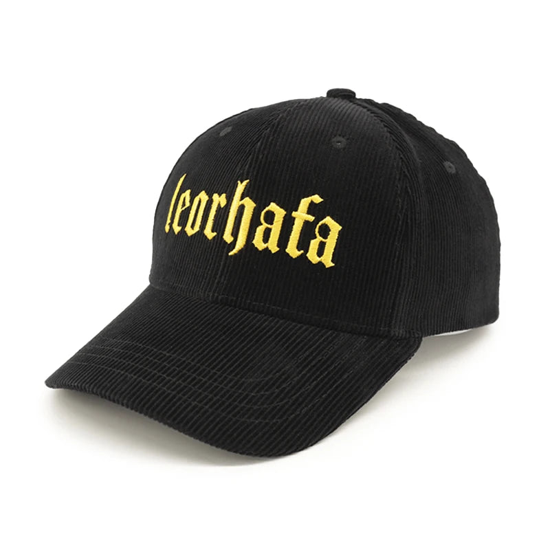 Customized 6 Panel Black Curved Brim Embroidery Logo Corduroy Hats Sports Baseball Cap
