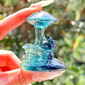Wholesale Natural High Quality Hand Carved Creative Crystal Green Fluorite Mushroom with Hello Kitty Cat Carvings for Decoration
